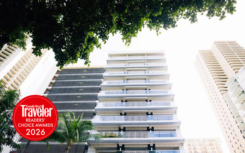 Espacio Waikiki hotel exterior with Conde Nast Traveler Readers Choice Awards 2026 Recognition